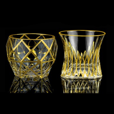 Wholesale Luxury Lead Free Crystal Creative Gold-Rimmed Drinking Glasses Whiskey Glass Gold Painted