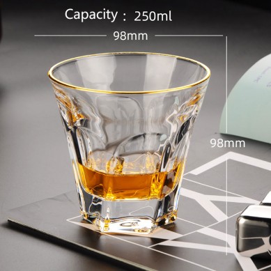 Premium Luxury Heavy Base Transparent Gold Rim Whiskey Tasting Glasses Liquor Drinking Whiskey Glass Cups