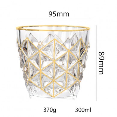 Customised Handicrafts Classic Bar Nordic Crystal Embossed Glassware Whiskey Glass With Gold Rim