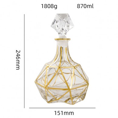 New Design Personalized Gold Rim Whiskey Decanter Luxury Glass Wine Bottle With Gold Rimmed For Home Party
