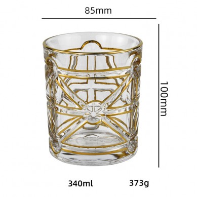 Creative Gold Rim Crystal Luxury High Quality Engrave Whiskey Drinking Shot Glass Round Drinking Glass Whiskey Cups