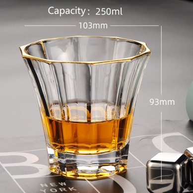 Creative Luxury Gold Painted Crystal Lead Free Drinking Whiskey Shot Glasses With Gold Rim For Home Party