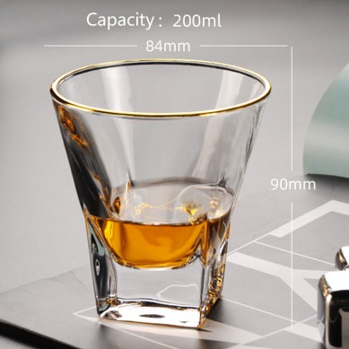 Premium Luxury Heavy Base Transparent Gold Rim Whiskey Tasting Glasses Liquor Drinking Whiskey Glass Cups