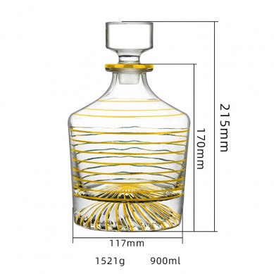 Wholesale Round Whiskey Decanter Luxury Empty Gold Rim Wine Glass Bottle Tequila Liquor Glass Bottle For Whiskey