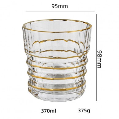 Creative Gold Rim Crystal Luxury High Quality Engrave Whiskey Drinking Shot Glass Round Drinking Glass Whiskey Cups