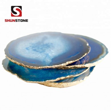 Blue Agate Coasters with Gold Silver Trim Creative Home Decoration Special Wedding Gift