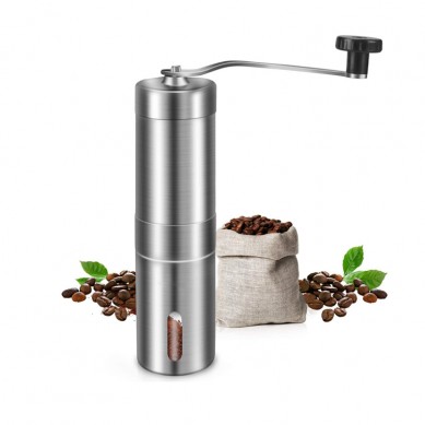 stainless steel manual conical burr coffee grinder with adjustable setting for home use