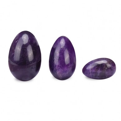 SHUNSTONE 3 size Set Amethyst Yoni Eggs with Instructions and One Box string Drilled