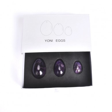 SHUNSTONE 3 size Set Amethyst Yoni Eggs with Instructions and One Box string Drilled