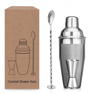 Factory Direct 750ml herramientas de barra de acero inoxidable recubiertas boston bartender cocktail shaker bar herramientas con soporte de madera de bambú