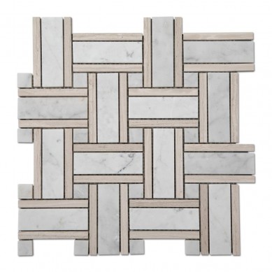 Low MOQ for Whiskey Chillers -
 Light Wooden Carrara Marble Basketweave Mosaic Bathroom Floor Tiles  – Shunstone