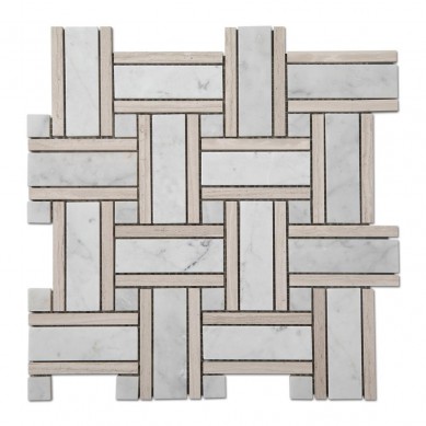 Low MOQ for Whiskey Chillers - Light Wooden Carrara Marble Basketweave Mosaic Bathroom Floor Tiles  – Shunstone