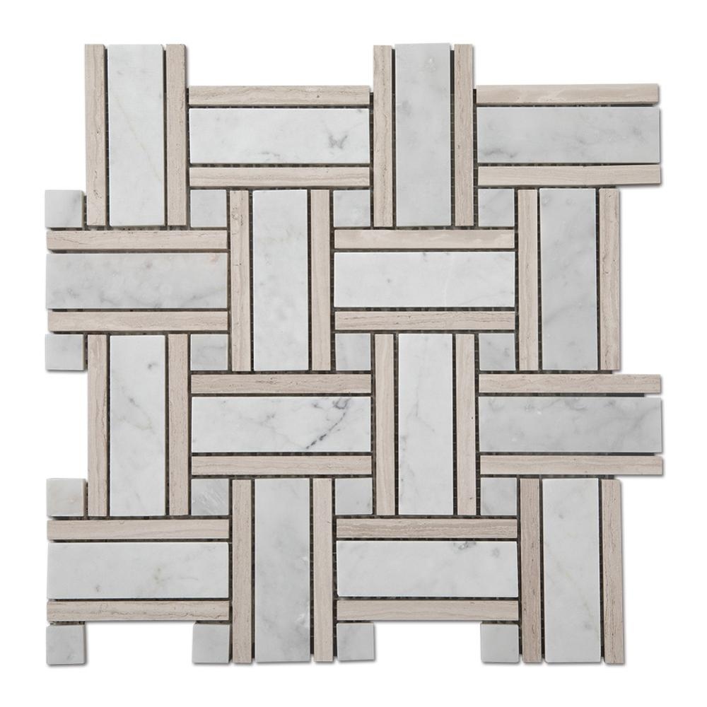 Low MOQ for Whiskey Chillers - Light Wooden Carrara Marble Basketweave Mosaic Bathroom Floor Tiles  – Shunstone