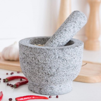 Granite Mortar and Pestle Set Unpolished Granite Molcajete Grinder 6 Inch 2 Cups Capacity