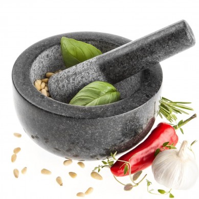 SHUNSTONE Black Granite Mortar Pestle Natural Stone Grinder for Spices