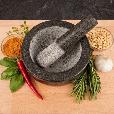 SHUNSTONE Black Granite Mortar Pestle Natural Stone Grinder for Spices