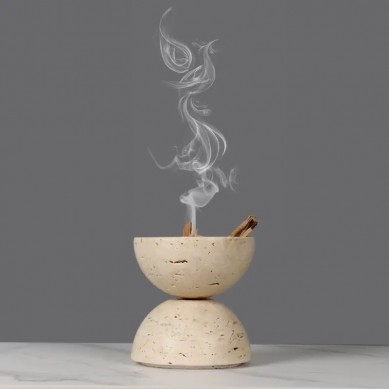 arabic decoration Buddha Ramadan Mubkhar wood burner mini Travertine Incense Holder stone ball incense burner wholesale