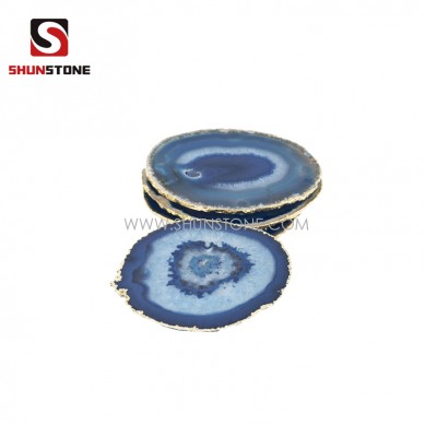 Blue Agate Coasters with Gold Silver Trim Creative Home Decoration Special Wedding Gift