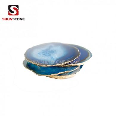 Blue Agate Coasters with Gold Silver Trim Creative Home Decoration Special Wedding Gift