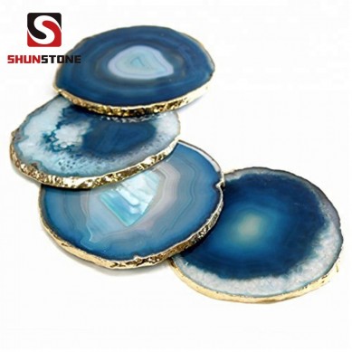 Blue Agate Coasters with Gold Silver Trim Creative Home Decoration Special Wedding Gift