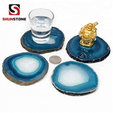 Blue Agate Coasters with Gold Silver Trim Creative Home Decoration Special Wedding Gift