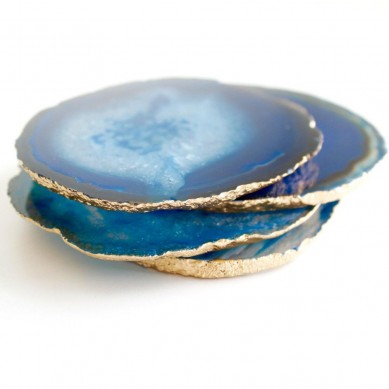 Blue Agate Coasters with Gold Silver Trim Creative Home Decoration Special Wedding Gift