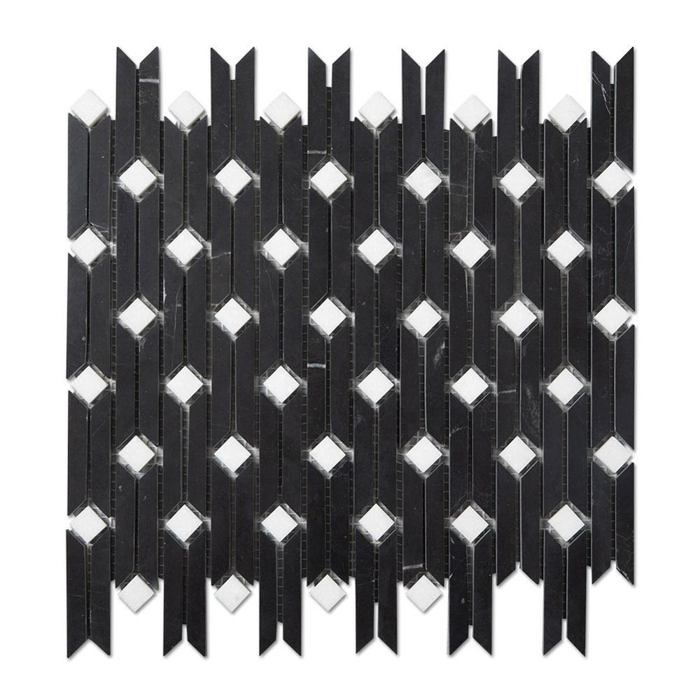 Good Quality Gift In Wood Box - Marquina Bamboo Mosaic Natural Stone Marble Black Mosaic Tile  – Shunstone