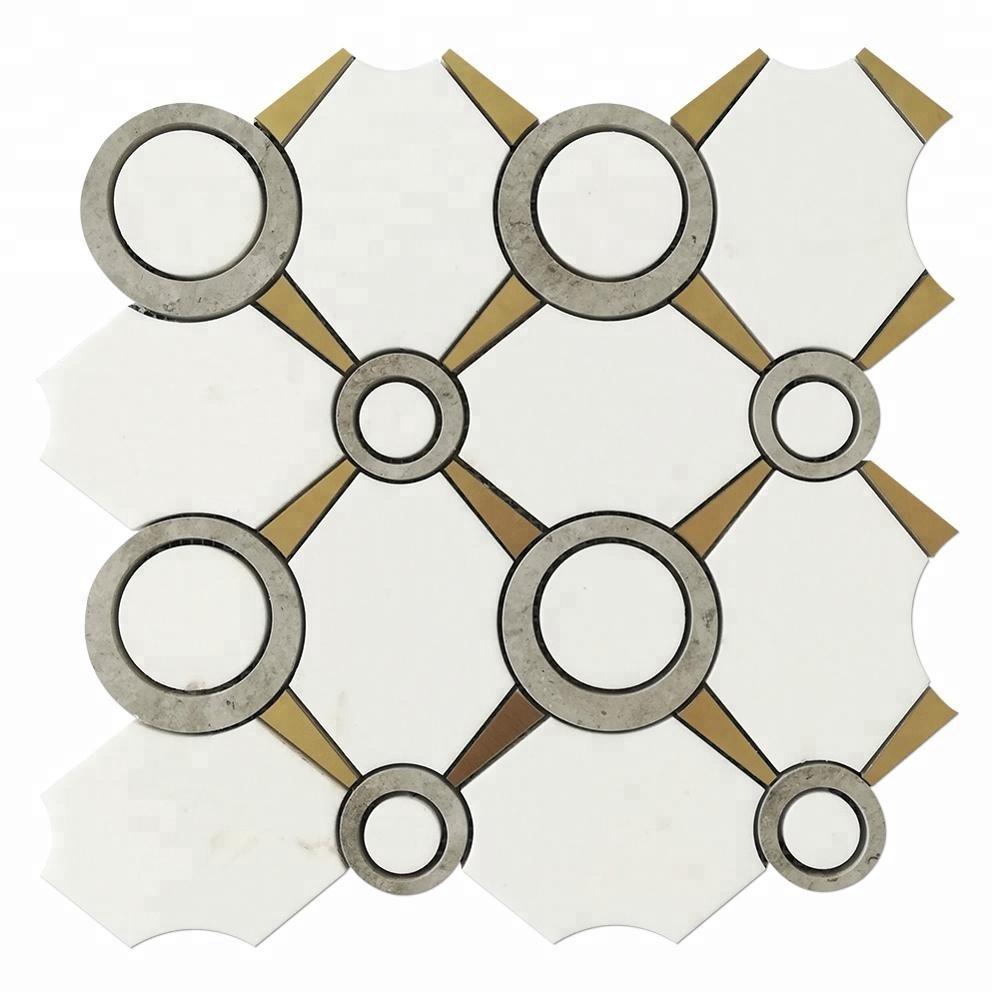 Personlized ProductsDecanters - New Arrival White Thassos Marble and Brass Tile Waterjet Mosaic  – Shunstone