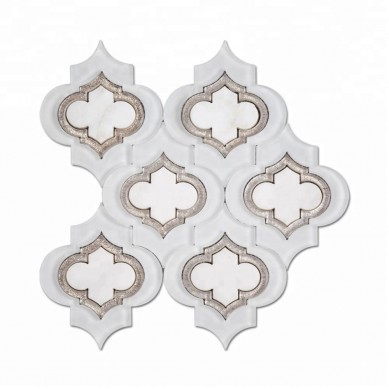 Good Quality Red Wine Gifts - Soulscrafts Glass and Statuary White Arabesque Marble Water Jet Mosaic  – Shunstone
