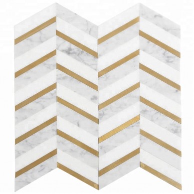 Good Quality Gift In Wood Box -
 Soulscrafts Thassos White Mixed Bianco Carrara Marble and Brass Waterjet Mosaic Wall Tiles  – Shunstone