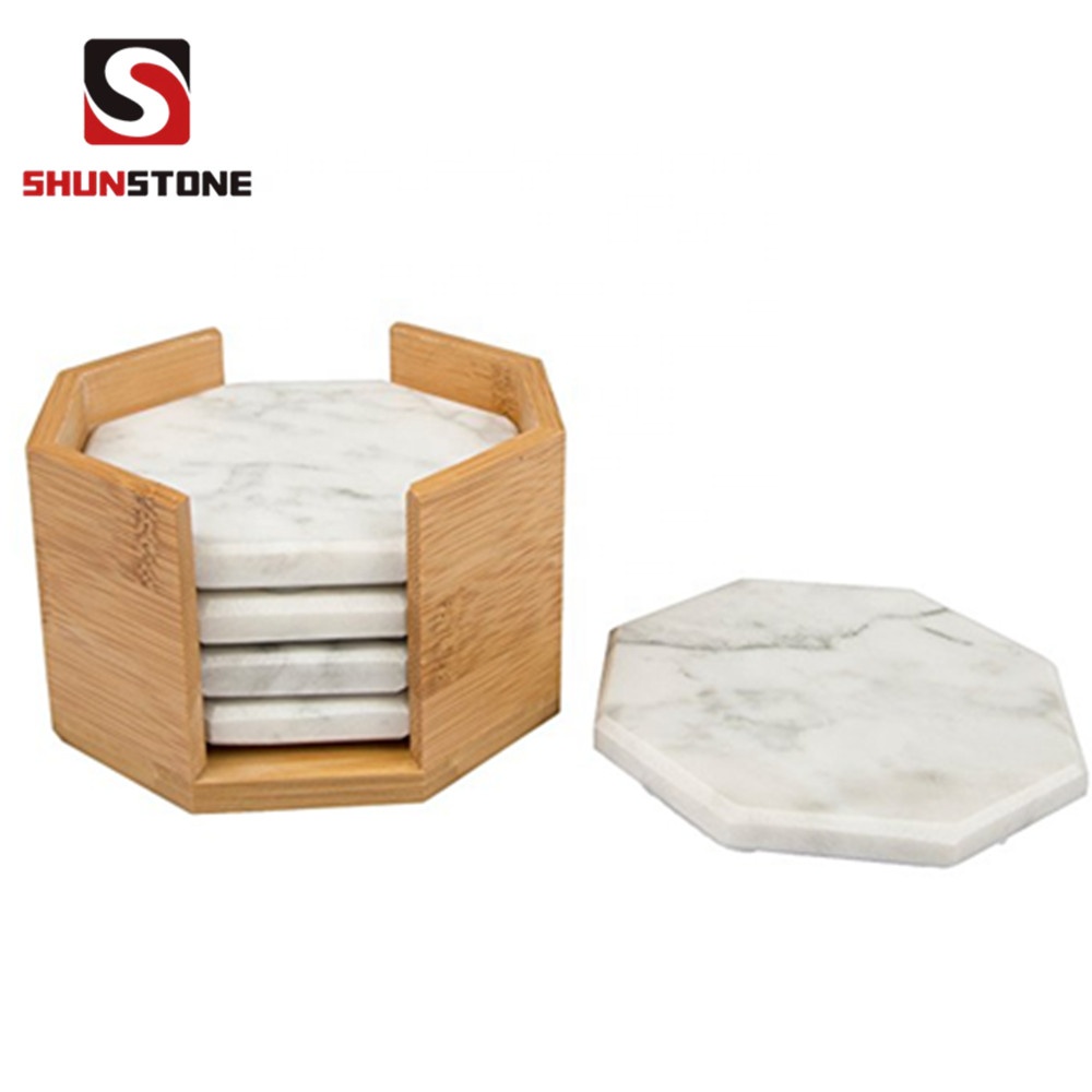 100% Original Factory Whiskey Ice Cube Stones - SHUNSTONE hexagon marble in tubled non-slip coaster set – Shunstone