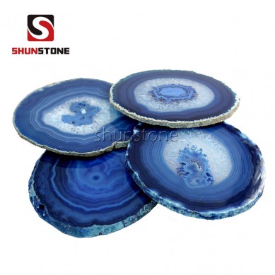 Blue Agate Coasters with Gold Silver Trim Creative Home Decoration Special Wedding Gift