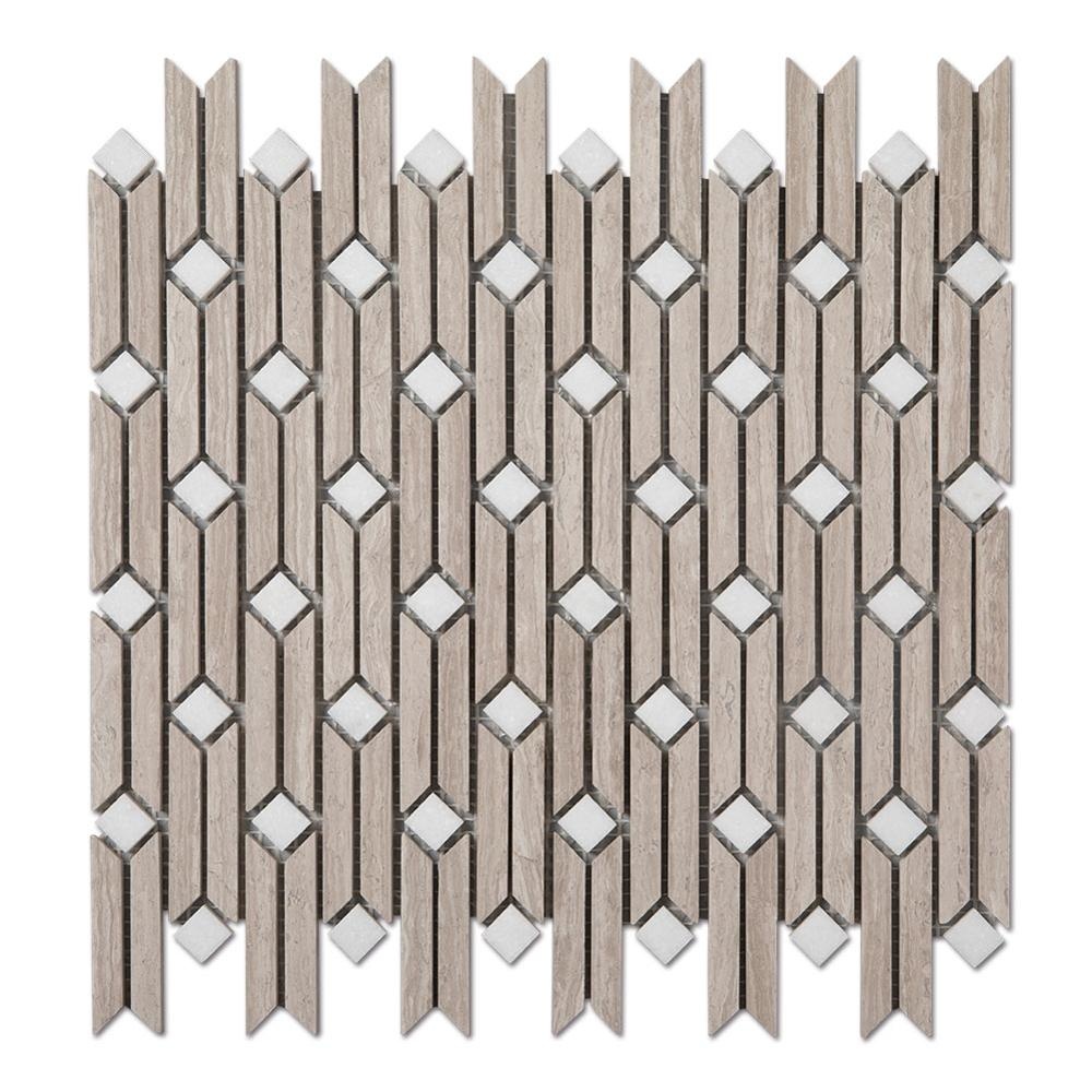 Factory Price Stone Massage Kit -  Wood Light Grain Polished Beige Marble Tiles Strip Mosaic  – Shunstone