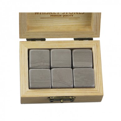 Bëlleg Whisky Stones Kadosiddien Set mat 6 Meint vun Zäit Wood GRAIN vun Natural Wooden Box Deng Gedrénks ze Chill