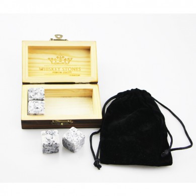 High quantity whiskey G603 chilling stone 4 pcs of whiskey Rock Stones Cube Whisky Stones Hot Sale Whisky Stone Gift Set with Wooden Box