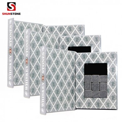 Popular whisky stone Set of 9 Grey Beverage Chilling Stones  with velvet bag in Magnetic Box with your Logo