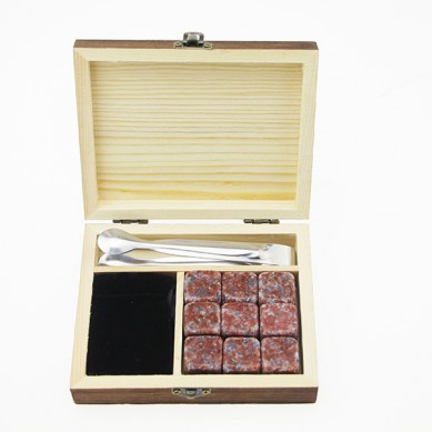 Best seller whiskey stone set with 6 pcs Whiskey Stones In Color Wood Box Gift Set With a Tong ang a Velvet Bag