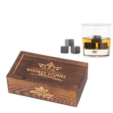 Popular Products 6 pcs Black chilling rock whiskey stone gift set wooden Gift Box