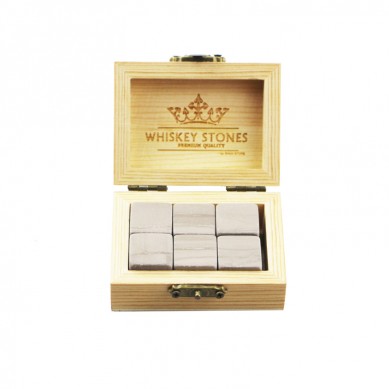 Wholesale 6 Pcs of Grey Serpegiante in popular Wooden Box gift to Chill Your Drinks Cheap Whiskey Stones Gift Set