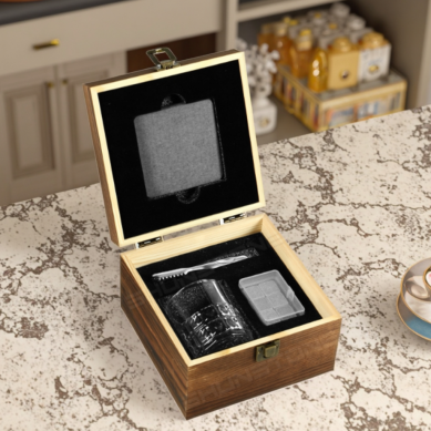 Shunstone 8oz Crystal Whiskey Glass and 6 Chilling Stone Rocks and Coaster Birthday Gift for Men Women