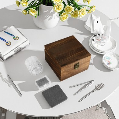 Shunstone 8oz Crystal Whiskey Glass and 6 Chilling Stone Rocks and Coaster Birthday Gift for Men Women