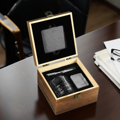 Shunstone 8oz Crystal Whiskey Glass and 6 Chilling Stone Rocks and Coaster Birthday Gift for Men Women