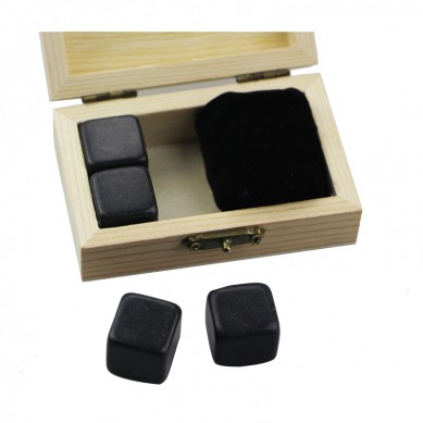 Hot selling chilling stone set Log colour whiskey gift wooden box 4pcs of Mongolia Black whiskey stones with 4 Stones and 1Velvet Bag small stone gift set