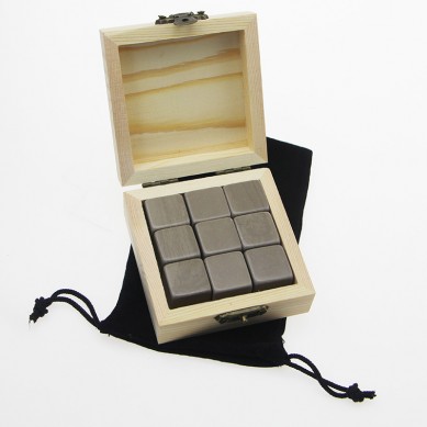 9 Pcs of hot selling Whiskey Ice Rocks Stone Set in square and black polished whiskey stone in gift box