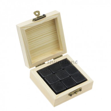 Natural Granite Reusable Ice Cold Chilling Stones Stored whisky stone Wooden Gift Box