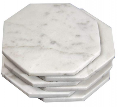 Valkoinen marmorikivilasinaluset Kiillotetut lasinaluset 3,5 tuumaa Suojaa juomarenkaita vastaan
