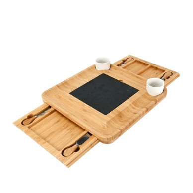 Premium Charcuterie Board Organic Wood Serving Tray Bamboo Cheese Board with Slate and Ceramic Bowls for Birthday Gift