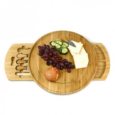 Hot-selling Grey Marble - Cheese Board and Knife Set Large Round Charcuterie Board Set Bamboo Cheese Board Set – Shunstone