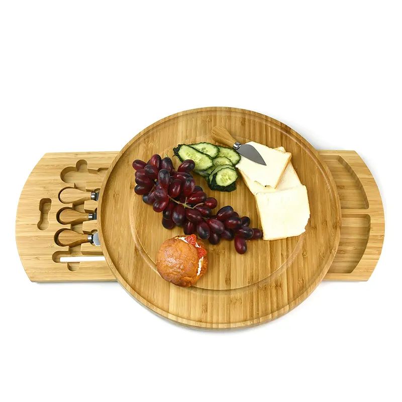 Hot-selling Grey Marble - Cheese Board and Knife Set Large Round Charcuterie Board Set Bamboo Cheese Board Set – Shunstone