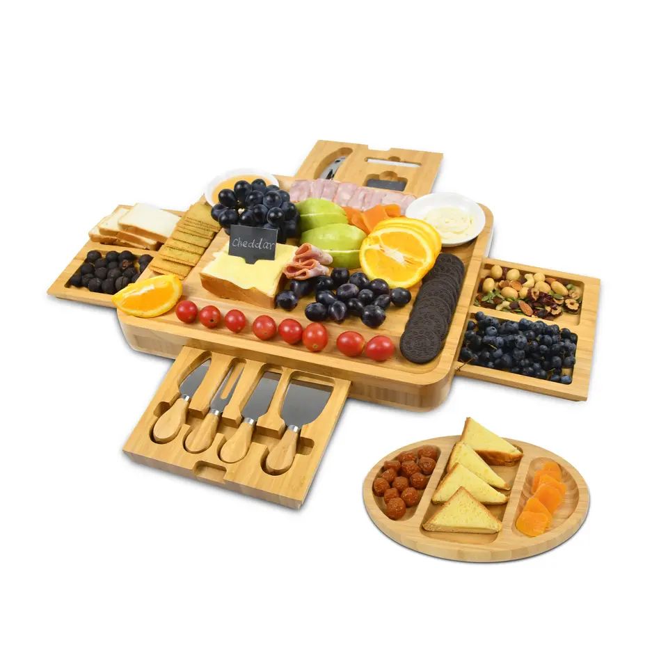 factory low price Pine Wood Box - Bamboo Cheese Board and Knife Set Bamboo Charcuterie Boards Large Extra Meat Charcutter Platter Serving Tray – Shunstone